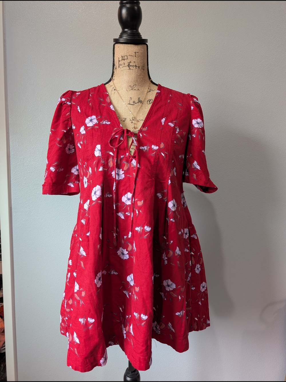 Free People Red Floral Tie-Front Women’s Mini Dress